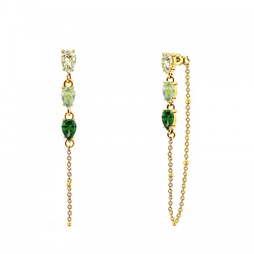 ORECCHINI PENDENTI CON CATENELLA E ZIRCONI A GOCCIA COLORATI - YC2660C890
