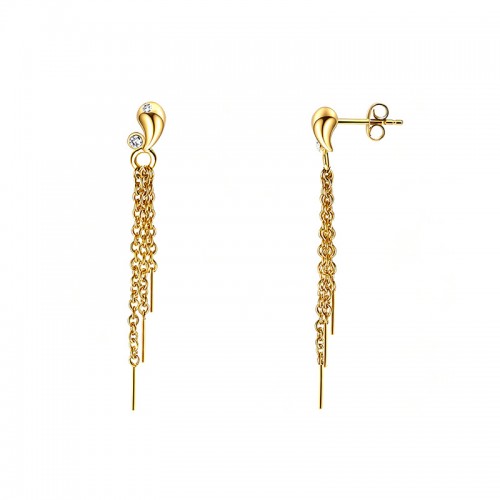 ORECCHINI PENDENTI A GOCCIA CON PUNTO LUCE E TRE CATENINE - YC2660C925