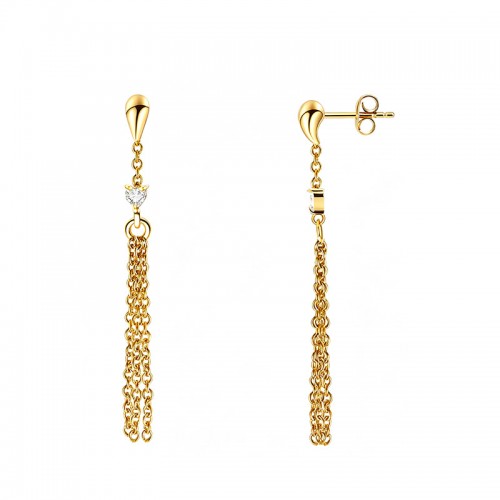 ORECCHINI PENDENTI A GOCCIA CON ZIRCONE CUORE E TRE CATENINE - YC2660C926
