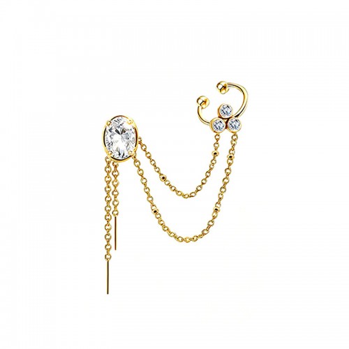 ORECCHINO SINGOLO CON EAR CUFF, DOPPIA CATENA E ZIRCONI - YC2664C914