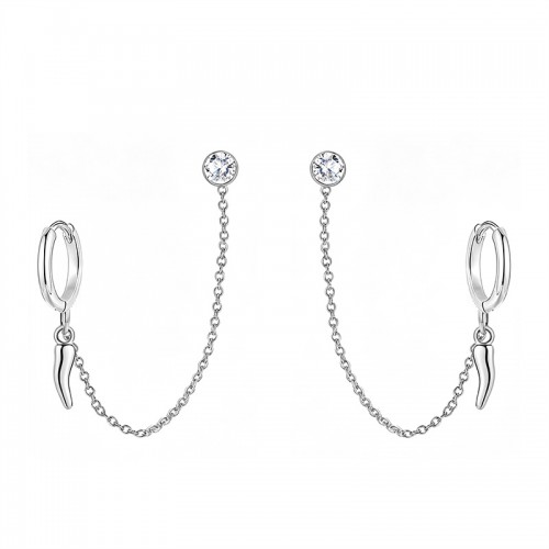ORECCHINI DOPPIO BUCO A CATENA CON PENDENTE CORNETTO - YC2664C918