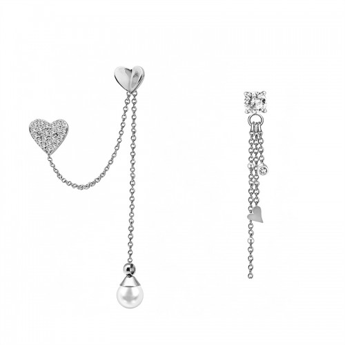 ORECCHINI ASIMMETRICI A CATENA CON CUORI, PERLA E ZIRCONI - YC2672C956