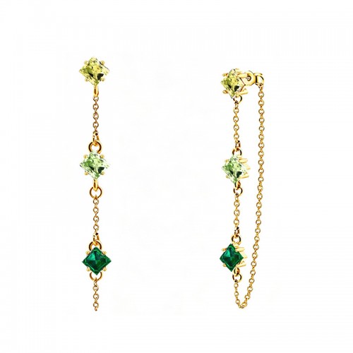 ORECCHINI PENDENTI CON CATENELLA E ZIRCONI A ROMBO COLORATI - YC2676C894