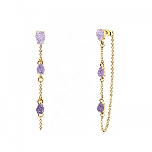 ORECCHINI PENDENTI CON CATENELLA E ZIRCONI A GOCCIA COLORATI - YC2676C895