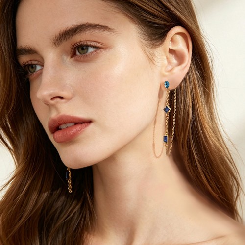 ORECCHINI PENDENTI CON CATENELLA E ZIRCONI MULTIFORMA COLORATI - YC2676C896