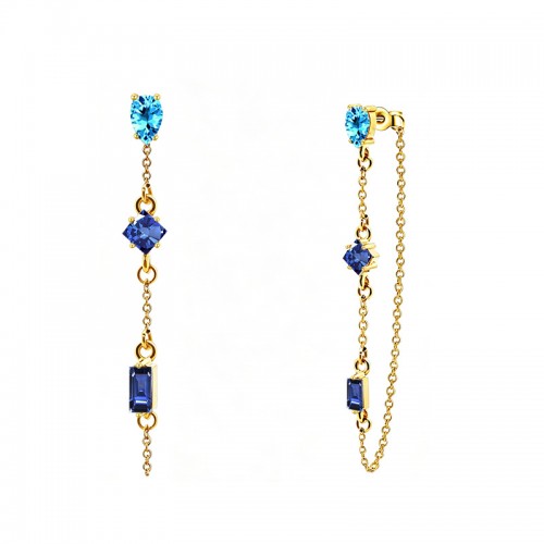 ORECCHINI PENDENTI CON CATENELLA E ZIRCONI MULTIFORMA COLORATI - YC2676C896