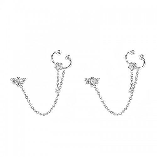 ORECCHINI A CATENA CON EAR CUFF, FIORE E APE IN ZIRCONI - YC2680C915