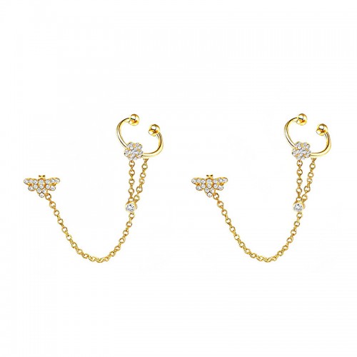 ORECCHINI A CATENA CON EAR CUFF, FIORE E APE IN ZIRCONI - YC2680C915
