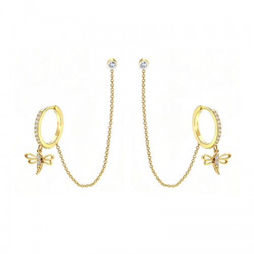 ORECCHINI DOPPIO BUCO CON CATENA E PENDENTE A LIBELLULA - YC2680C917