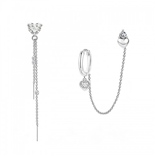 ORECCHINI ASIMMETRICI A CATENA CON CUORI E ZIRCONI - YC2680C952