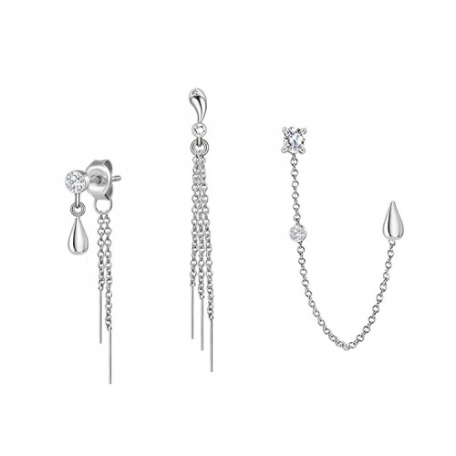 SET ORECCHINI ASIMMETRICI CON CATENA, ZIRCONI E GOCCE - YC2688C950