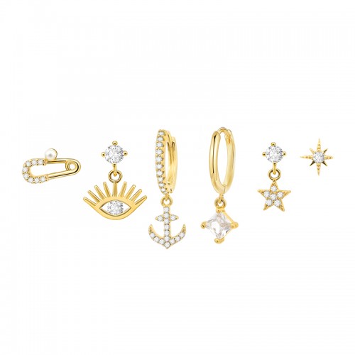 SET 6 ORECCHINI DIVERSI CON ZIRCONI - YK22611810410