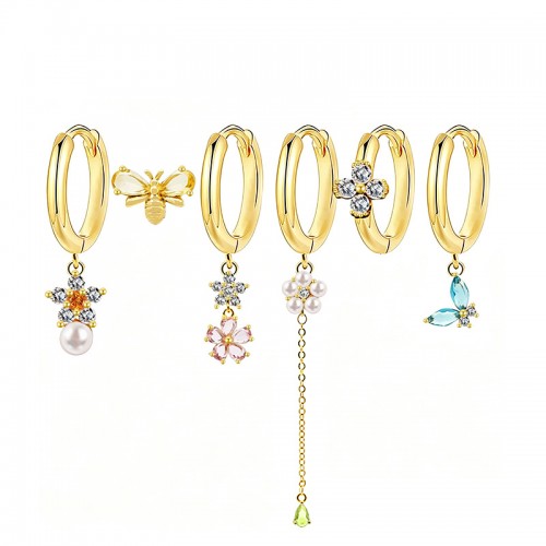 SET 6 ORECCHINI DIVERSI CON CIONDOLI A TEMA GIARDINO - YK26132C855