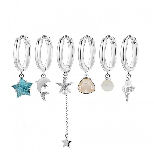 SET 6 ORECCHINI DIVERSI CON CIONDOLI MARINI - YK26132C856