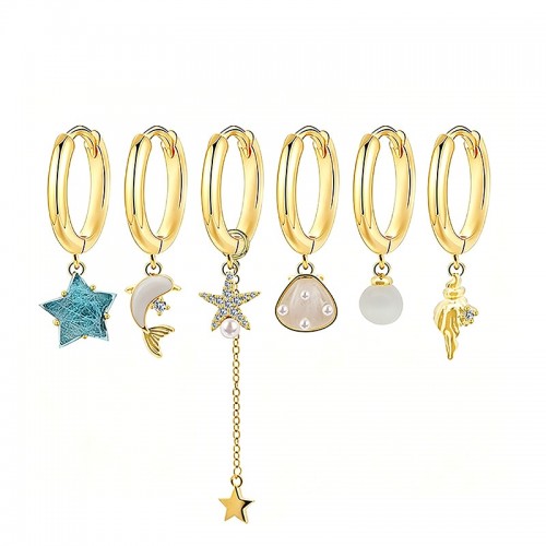 SET 6 ORECCHINI DIVERSI CON CIONDOLI MARINI - YK26132C856