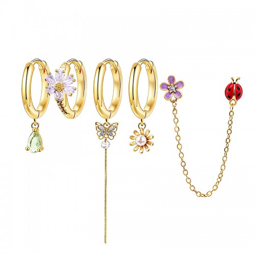SET 6 ORECCHINI DIVERSI CON CIONDOLI A TEMA GIARDINO - YK26132C857
