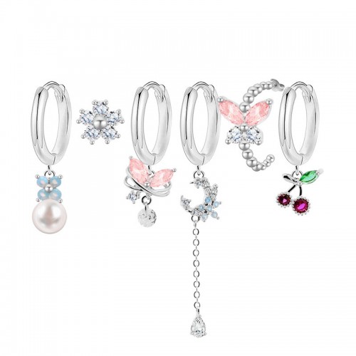 SET 6 ORECCHINI DIVERSI A TEMA GIARDINO CON CILIEGIA - YK26132C859