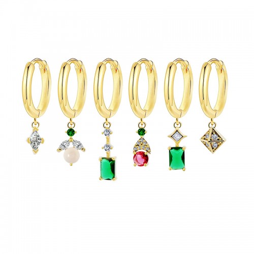 SET 6 ORECCHINI DIVERSI CON CIONDOLI GEOMETRICI - YK26132C860