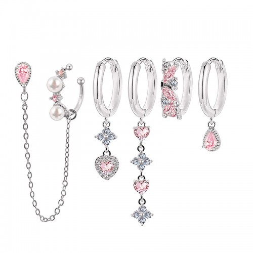 SET 6 ORECCHINI DIVERSI ROMANTICI IN TONI ROSA - YK26132C862
