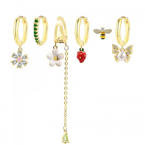 SET 6 ORECCHINI DIVERSI A TEMA GIARDINO CON FRAGOLA - YK26132C863
