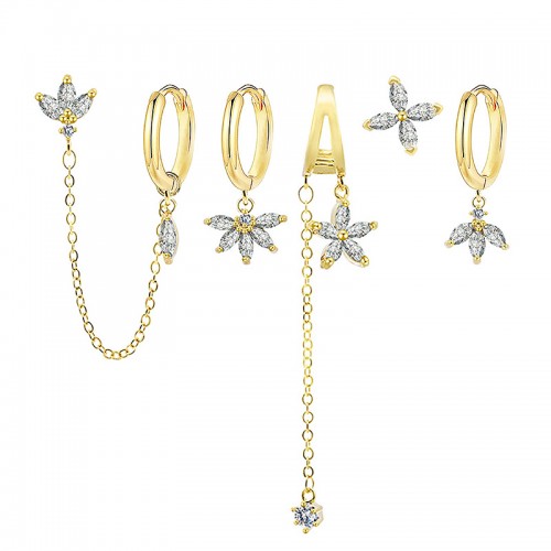 SET 6 ORECCHINI DIVERSI CON ZIRCONI A TAGLIO MARQUISE - YK26132C865