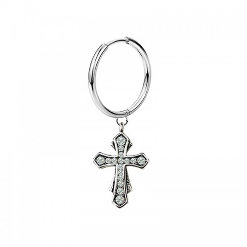 ORECCHINO A CERCHIO CON CIONDOLO CROCE E ZIRCONE - JJ2532C228