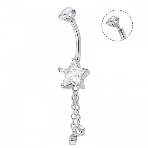 PIERCING A BANANA CON STELLA E DOPPIA CATENA PENDENTE CON ZIRCONI TONDI - JQ1000B147