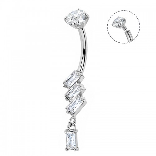 PIERCING A BANANA PENDENTE CON ZIRCONIA A TAGLIO BAGUETTE - JQ1000B148