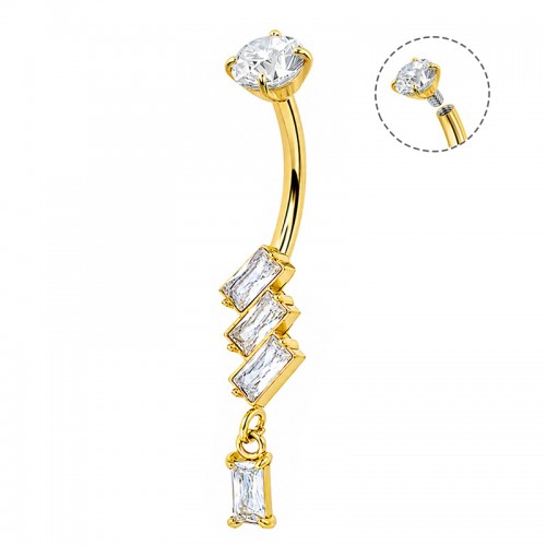 PIERCING A BANANA PENDENTE CON ZIRCONIA A TAGLIO BAGUETTE - JQ1000B148