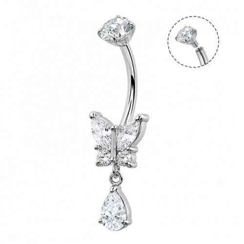 PIERCING BANANA FARFALLA PENDENTE A GOCCIA CON ZIRCONIA - JQ1120B140