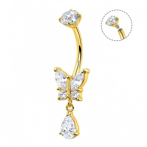 PIERCING BANANA FARFALLA PENDENTE A GOCCIA CON ZIRCONIA - JQ1120B140
