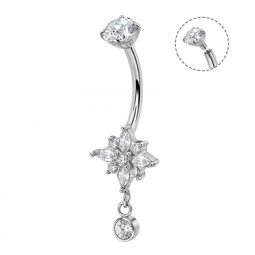 PIERCING A BANANA CON FIORE A SETELLA E PENDENTE IN ZIRCONIA - JQ1120B145