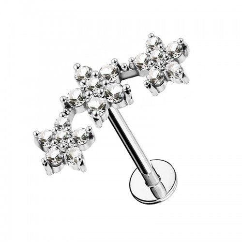 PIERCING LABRET CURVO A TRE FIORI CON ZIRCONIA - JQ1120L135
