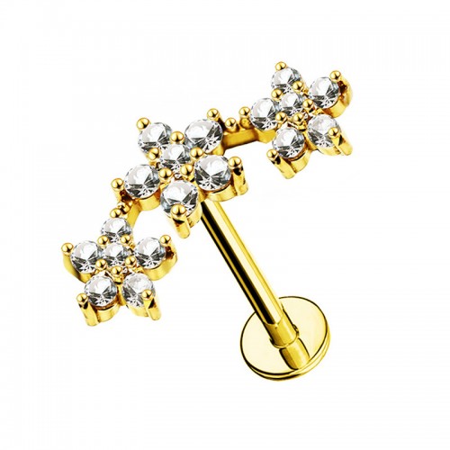 PIERCING LABRET CURVO A TRE FIORI CON ZIRCONIA - JQ1120L135