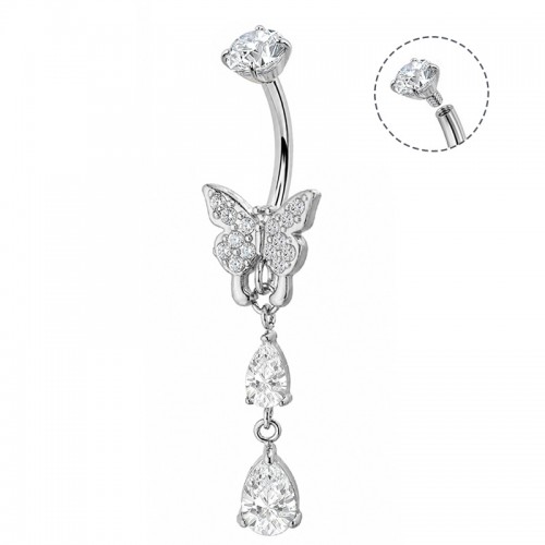 PIERCING A BANANA CON FARFALLA E DOPPIO PENDENTE A GOCCIA IN ZIRCONIA - JQ1400B149