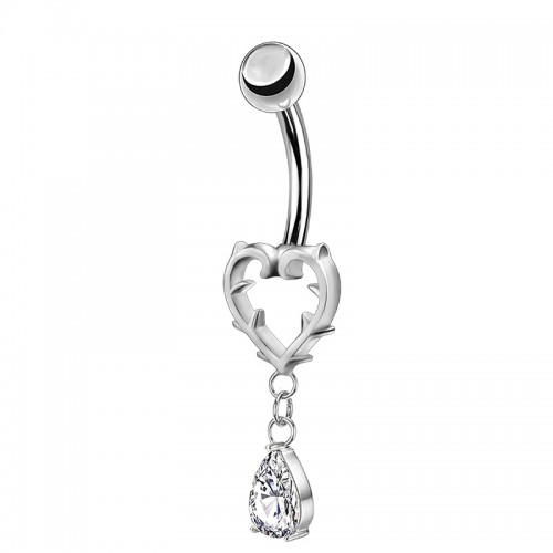 PIERCING BANANA IN ZIRCONIA CUORE CON PENDENTE A GOCCIA - JQ800B097