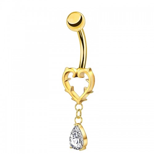 PIERCING BANANA IN ZIRCONIA CUORE CON PENDENTE A GOCCIA - JQ800B097