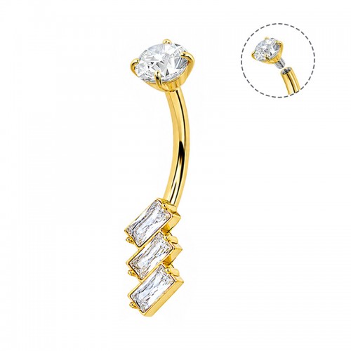 PIERCING A BANANA CON TRE ZIRCONIA BAGUETTE IN DIAGONALE - JQ920B144